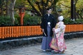 Japanese couple in traditional wedding dresses