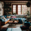 Japanese cozy living room with boho styled vibe.
