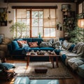 Japanese cozy living room with boho styled vibe.