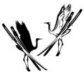 Japanese crane bird and samurai katana sword black vector design Royalty Free Stock Photo