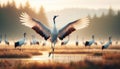 Japanese Crane Dancing in a Marsh Royalty Free Stock Photo