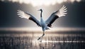 Japanese Crane Dancing in a Marsh Royalty Free Stock Photo