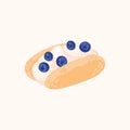 Japanese cream bun with blueberry vector. Japan Asian food illustration isolated on beige background