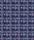 Japanese Cross Hatch and Dot Vector Seamless Pattern