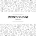 Japanese Cuisine Banner Template with Asian Food Menu Hand Drawn Pattern, Card Template For Restaurant or Cafe Menu Royalty Free Stock Photo