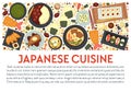 Japanese cuisine banner template with dishes top view and text Royalty Free Stock Photo