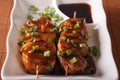 Japanese cuisine: chicken yakitori on skewers close-up. horizontal Royalty Free Stock Photo