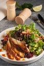 Japanese Cuisine - Chuka Seaweed and Unagi smoked eel Salad with Nuts Sauce. Topped with Eel Sauce and Sesame Royalty Free Stock Photo