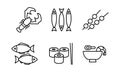 Japanese cuisine dishes set, Asian food black line icons vector Illustration on a white background Royalty Free Stock Photo