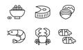 Japanese cuisine dishes set, Asian food line icons vector Illustration on a white background Royalty Free Stock Photo