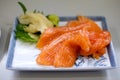Japanese cuisine, Fresh Salmon sashimi on  plate. Royalty Free Stock Photo