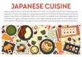 Japanese cuisine menu banner, food of Japan and seafood Royalty Free Stock Photo