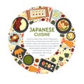 Japanese cuisine menu, sushi and seafood, food of Japan Royalty Free Stock Photo