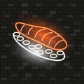 Japanese Cuisine, Neon Icons Advertising, Japan Nigiri Icon. Cute Vip Neon Type Of Sushi Nigiri. Rise With Fresh Piece