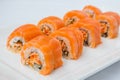 Japanese cuisine salmon nigiri roll sushi Royalty Free Stock Photo