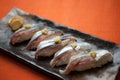 Japanese Cuisine Sanma (Pacific saury) Sushi Royalty Free Stock Photo