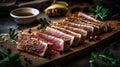 Japanese cuisine. Seared tuna on a ceramic plate Royalty Free Stock Photo