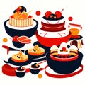 Japanese cuisine. Set of sushi, rolls, sashimi. Vector illustration generative AI Royalty Free Stock Photo