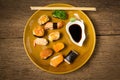 Japanese Cuisine Sushi on old wood