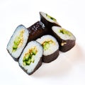 Japanese cuisine. Sushi roll with avocado on white background Royalty Free Stock Photo