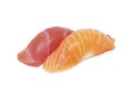 Japanese cuisine, Sushi - Salmon and tuna nigiri Royalty Free Stock Photo