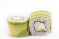 Japanese Cuisine, Sushi Set: roll with eel, cream cheese, Japanese omelette, avocado on a white background. Royalty Free Stock Photo