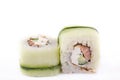 Japanese Cuisine, Sushi Set: roll with salmon, cream cheese, cucumber on a white background. Royalty Free Stock Photo