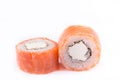 Japanese Cuisine, Sushi Set: salmon roll with cheese on a white background. Royalty Free Stock Photo