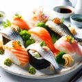 Japanese Cuisine - Sushi Set with Shrimps, Salmon