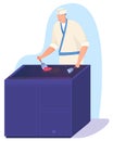 Japanese cuisine is traditional cooking. The chef cooks fish. Vector illustration on a white background