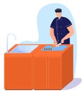 Japanese cuisine is traditional cooking. The chef prepares sushi. Vector illustration on a white background