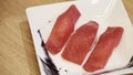 Japanese cuisine tuna sushi Royalty Free Stock Photo