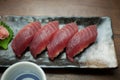 Japanese Cuisine Tuna Sushi and sake Royalty Free Stock Photo