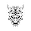 japanese Culture demon mask or oni mask with hand draw style on white background. Ready for Print Apparel and tattoos Royalty Free Stock Photo