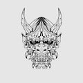 japanese Culture demon mask or oni mask with hand draw style on white background. Ready for Print Apparel and tattoos Royalty Free Stock Photo