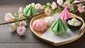 Japanese culture. An image of Hinamatsuri.Pink, green and white food