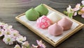 Japanese culture. An image of Hinamatsuri.Pink, green and white food