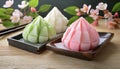 Japanese culture. An image of Hinamatsuri.Pink, green and white food Royalty Free Stock Photo