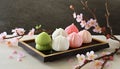 Japanese culture. An image of Hinamatsuri.Pink, green and white food