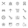 Japanese culture line icons set