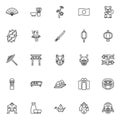 Japanese culture line icons set