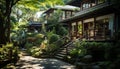 Japanese culture meets nature beauty in tranquil staircase architecture generated by AI Royalty Free Stock Photo