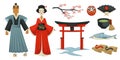 Japanese culture and traditional clothing vector