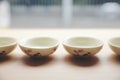 Japanese cup on wooden table in close up Royalty Free Stock Photo