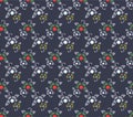 Japanese Curl Flower Motif Vector Seamless Pattern