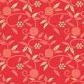Japanese Curl Flower Vine Vector Seamless Pattern