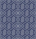 Japanese Curl Line Flower Diamond Vector Seamless Pattern