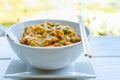 Japanese curry served with Japanese rice in white bowl clean and Royalty Free Stock Photo