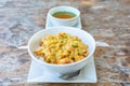 Japanese curry served with Japanese rice in white bowl clean and Royalty Free Stock Photo