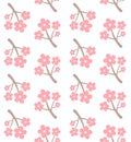 Japanese Cute Cherry Blosson Branch Vector Seamless Pattern